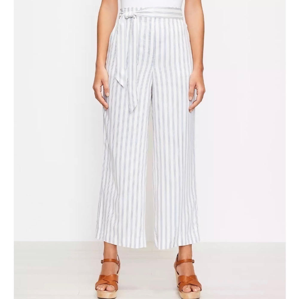 Loft Tie Waist Pull On Wide Leg Pants in Stripe - S